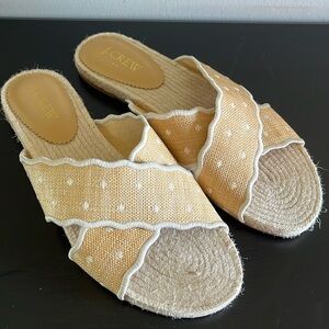 J. Crew Scalloped Polka-Dot‎ Slide Raffia Sandals Jute Woven Size 8